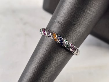 Womens Vintage Estate Sterling Silver Rainbow Ring