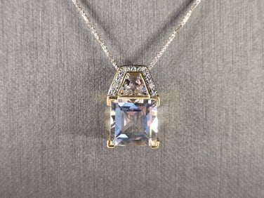 Womens Vintage Estate Modernist Sterling Silver CZ Pendant Necklace