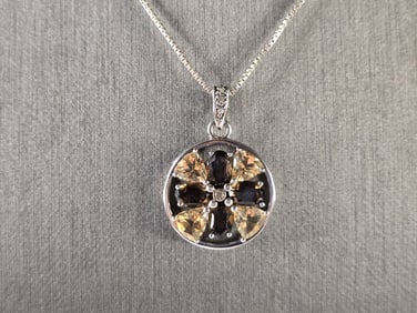 Womens Vintage Estate Sterling Silver Smoky Quartz Pendant Necklace