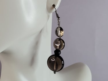Womens Vintage Estate Sterling Silver Smoky Quartz Earrings