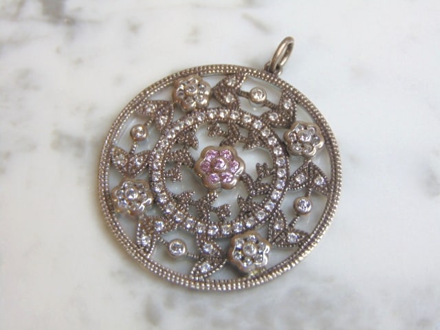Womens Vintage Sterling Silver Flower CZ Stone Pendant (1 of 2)