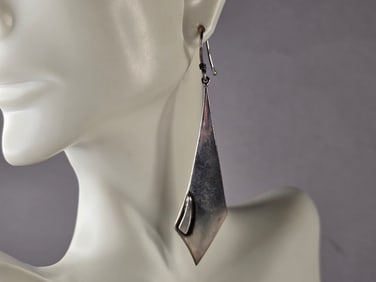 Womens Vintage Estate Sterling Silver Modernist Earrings