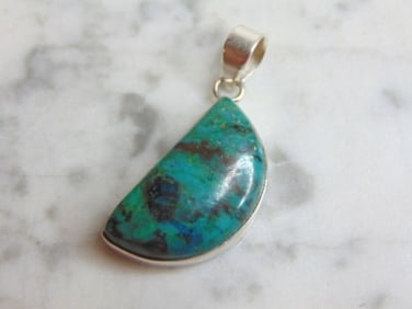 Womens Vintage Sterling Silver Variscite Stone Pendant