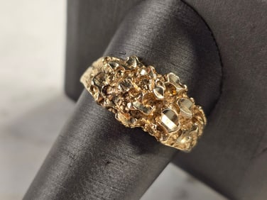 Mens Vintage Estate 10K Yellow Gold Nugget Ring