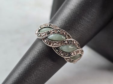 Womens Vintage Estate Sterling Silver Jade Stone Ring