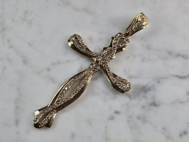 Womens Vintage Estate 10k Gold CZ Religious Crucifix Cross Pendant