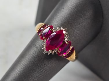 Womens Vintage Estate Sterling Silver Gold Tone Pink Sapphire Ring