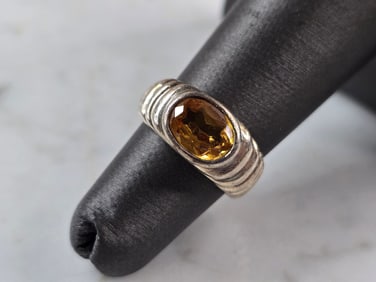 Womens Vintage Estate Sterling Silver Modernist Citrine Ring
