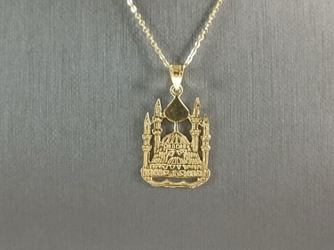 Sterling Silver GT Religious Muslim Islam Mosque Pendant Necklace