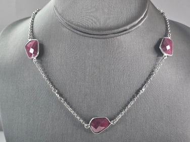Womens Estate Sterling Silver Natural Ruby Pendant Necklace