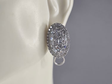 Womens Vintage Estate Sterling Silver Oval CZ Earrings