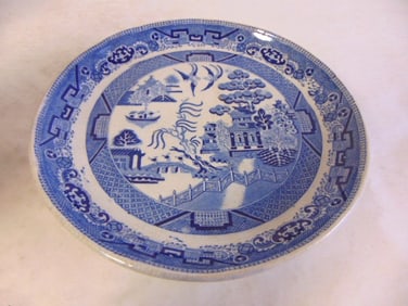 Antique Blue Willow Transferware Cake Stand Compote