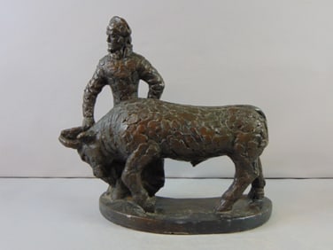 VINTAGE ABSTRACT PICASSO STYLE BULL & MATADOR STATUE