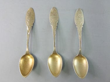 3 Antique Aesthetic Warner Coin Silver Monogram Spoons