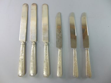 Vintage Sterling Silver Etched Monogram Knives 6pcs