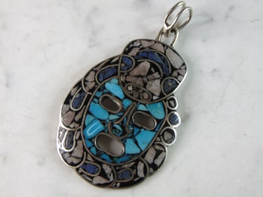 Womens Vintage Estate Sterling Silver Southwestern Turquoise Pendant