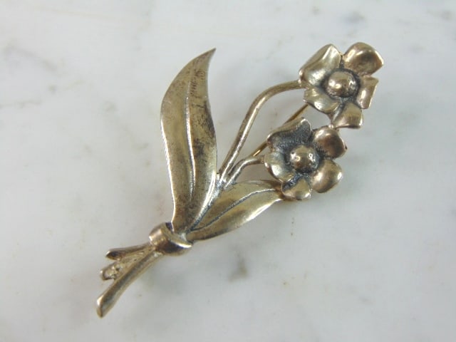 Womens Vintage Estate Sterling Silver Flower Brooch (1 of 3)