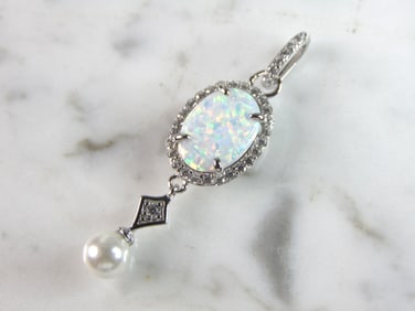 Womens Estate Sterling Silver Modernist Opal Pendant