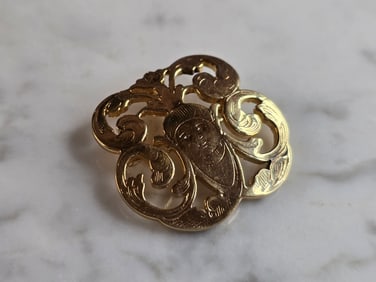 Womens Vintage Estate Sterling Silver Gold Tone Art Nouveau Brooch