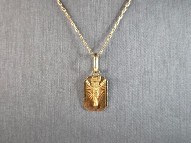 Vintage Estate 14K Yellow Gold Italy Necklace W/ Religious Pendant
