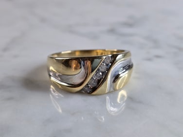 Mens Vintage Estate 14K Yellow & White Gold Diamond Ring