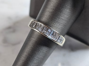 Mens Vintage Estate 14K White Gold Diamond Ring