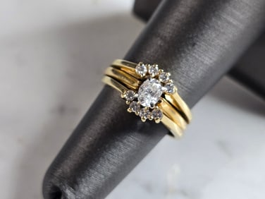 Womens Vintage Estate 14K Gold Diamond Ring Set