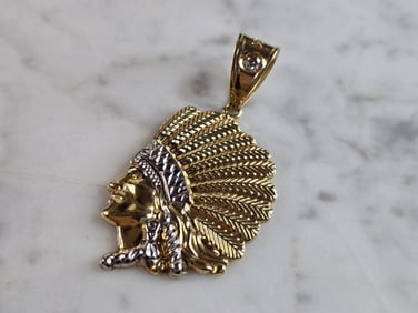Mens Vintage Estate 10K Mixed Gold Indian Chief Pendant
