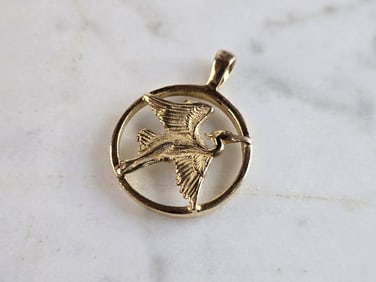 Womens Vintage Estate 14k Yellow Gold Pelican Bird Pendant