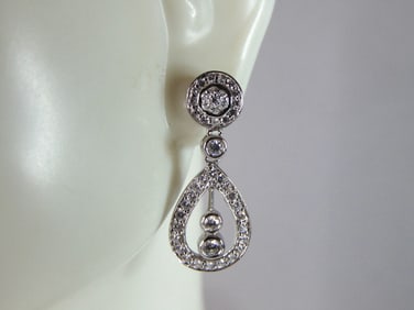Womens Vintage Estate Sterling Silver CZ Earrings