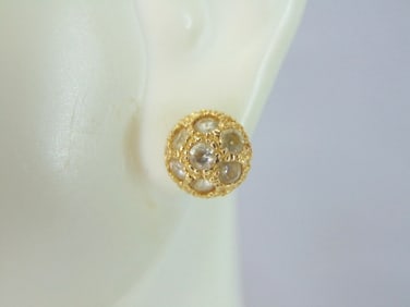 Womens Vintage Estate 14K Yellow Gold Stud CZ Earrings