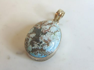Womens Vintage Sterling Silver Chrysocolla Pendant