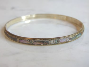 Womens Vintage Estate Sterling Silver Abalone Bracelet