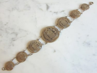 Womens Vintage Sterling Silver Peruvian Coins Bracelet