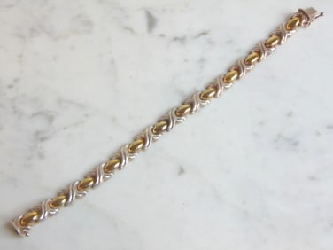 Womens Vintage Estate Sterling Silver Gold Tone Modernist Bracelet