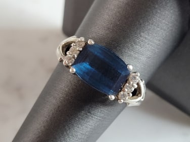 Womens Vintage Estate Sterling Silver Aquamarine CZ Ring