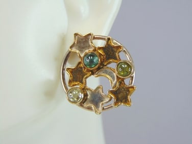 Womens Vintage Estate Sterling Silver Stars Earrings