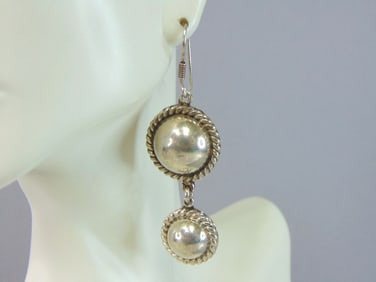 Womens Vintage Estate Sterling Silver Dangle Earrings