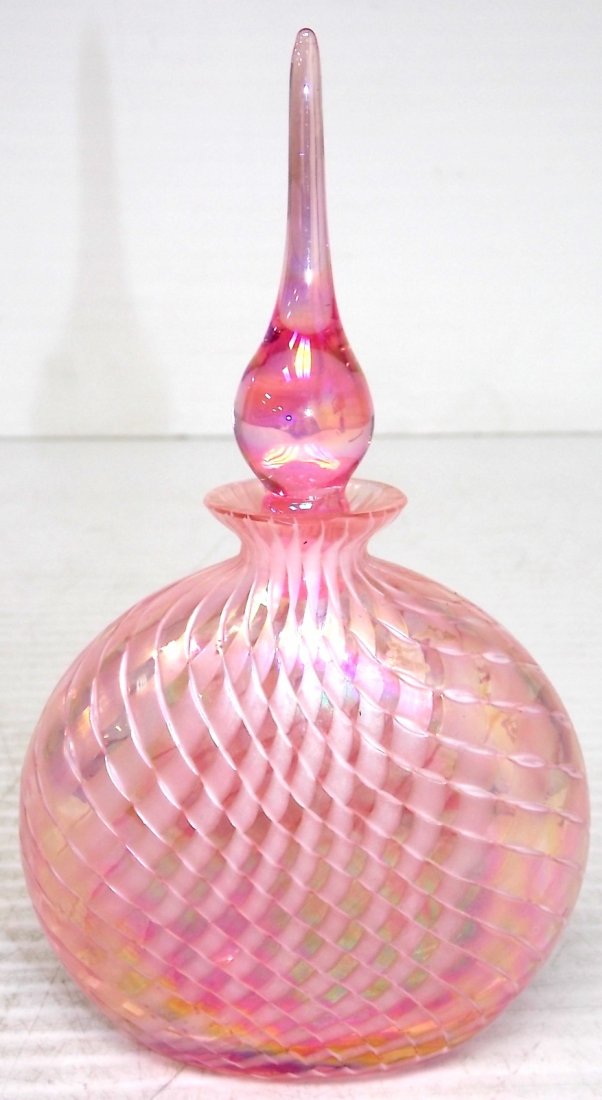 DECORATIVE PINK GLASS ETCHED PERFUME BOTTLE Feb 15, 2013 Manny's Jewelry in MARYLAND