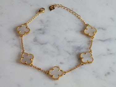 Womens Estate Sterling Silver 4 Leaf Clover Anklet Bracelet
