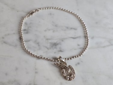 Womens Vintage Estate Sterling Silver Artist Palette Charm Bracelet