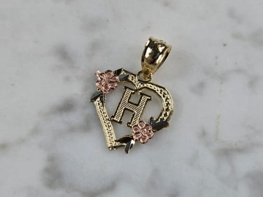 Womens 10K Yellow & Rose Gold Initial Letter " H "  Heart Pendant