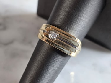 Mens Vintage Estate 14K Yellow Gold Diamond Pinky Ring