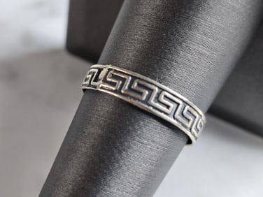 Womens Vintage Estate Sterling Silver Greek Key Ring