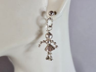 Womens Vintage Estate Sterling Silver Beaded Baby Girl Earrings