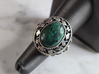 Womens Vintage Estate Sterling Silver Chrysocolla Ring