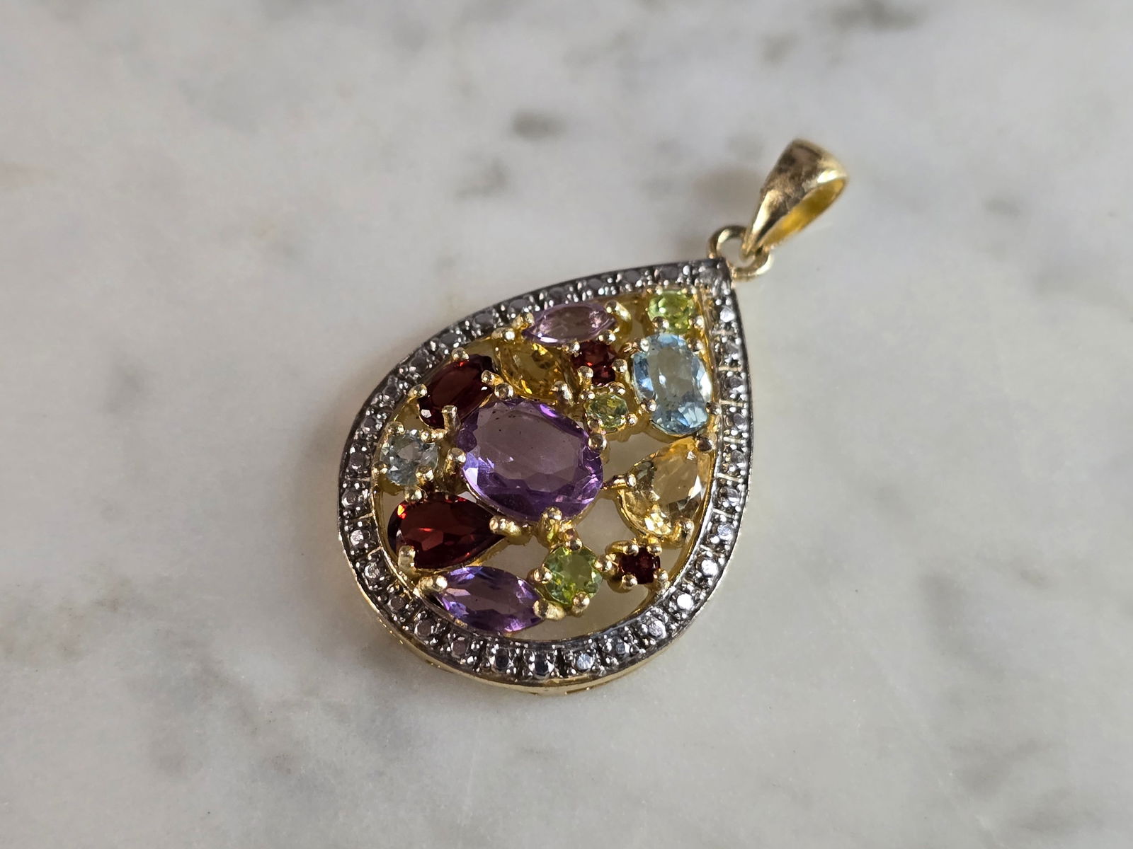 Womens Vintage Estate Sterling Silver Multi Stone Pendant (1 of 2)