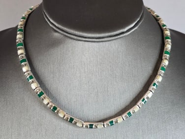 Womens Vintage Estate Sterling Silver Deco Style Necklace