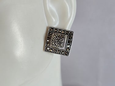 Womens Vintage Estate Sterling Silver Deco Earrings