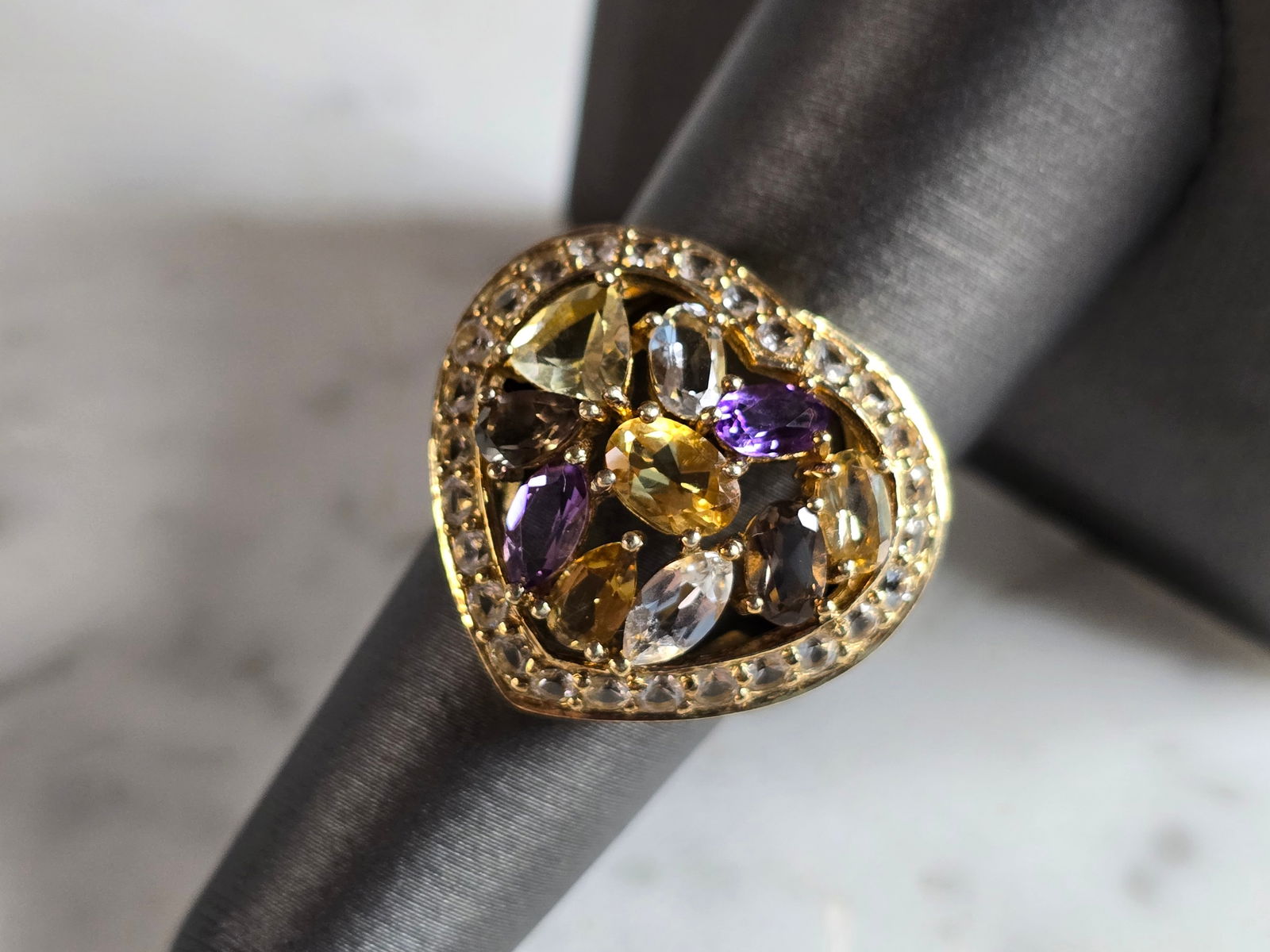 Womens Vintage Estate Sterling Silver Gold Tone Heart Ring (1 of 6)